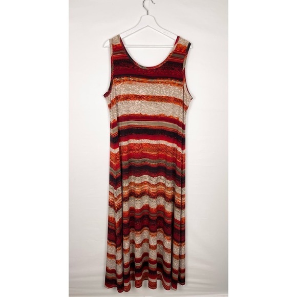 Calvin Klein Maxi Dress Sleeveless Red Multicolored Striped Spandex Size 1X - Picture 2 of 5